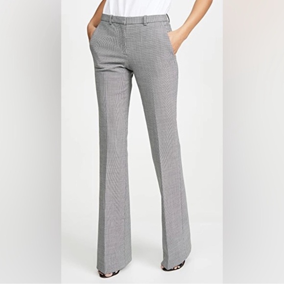 Theory Demitria Hounds Portland Wool Blend Wide Leg Pants Micro Gingham Size 4 - Picture 1 of 12